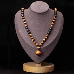 Tiger Eye Lava Rock Pendant Healing Beaded Necklace for Women Men Essential Oils Diffuser Natural Stone Energy Balancing Jewelry