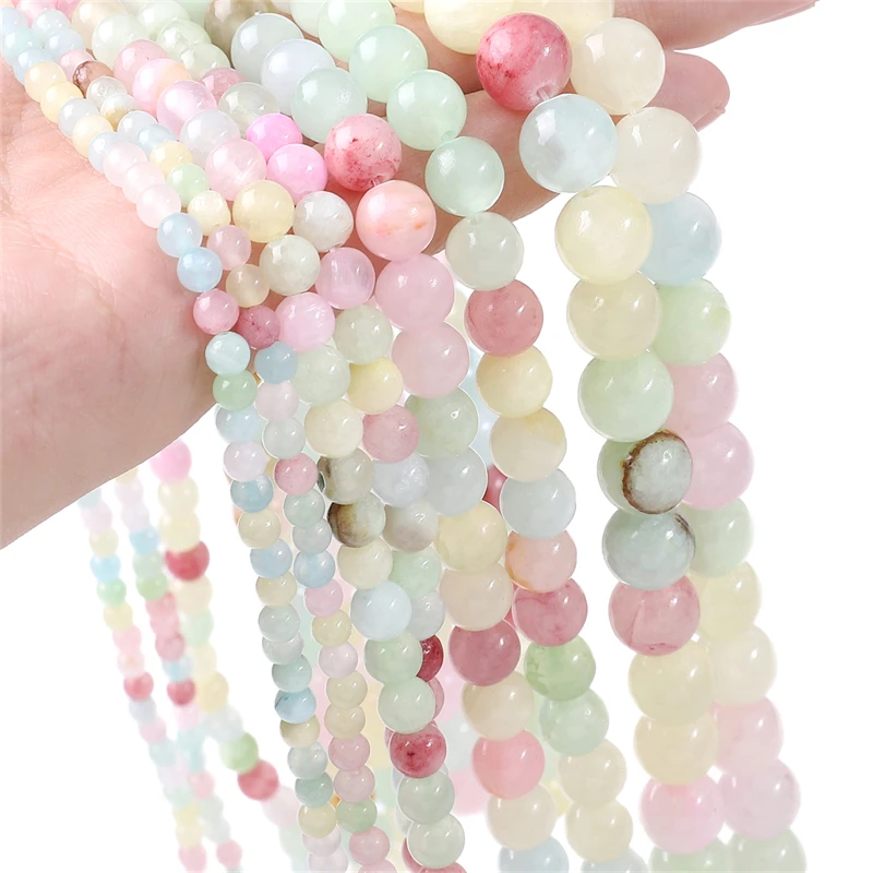 Naturstein Mehrfarbige Chalcedon-Jade-Perlen, glatte lose Abstandsperlen für die Schmuckherstellung, DIY-Armband, Halskette, Zubehör – Detail 3