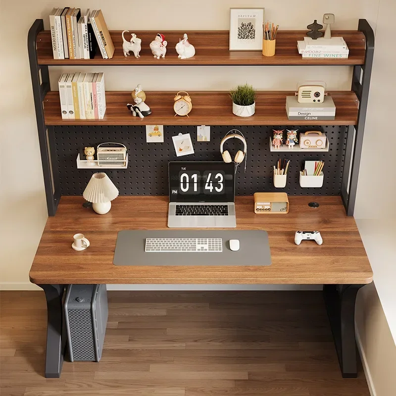 Student Learning Writing Desk, Solid Wood Computer Desk，Desk Bookshelf Integrated Perforated Board