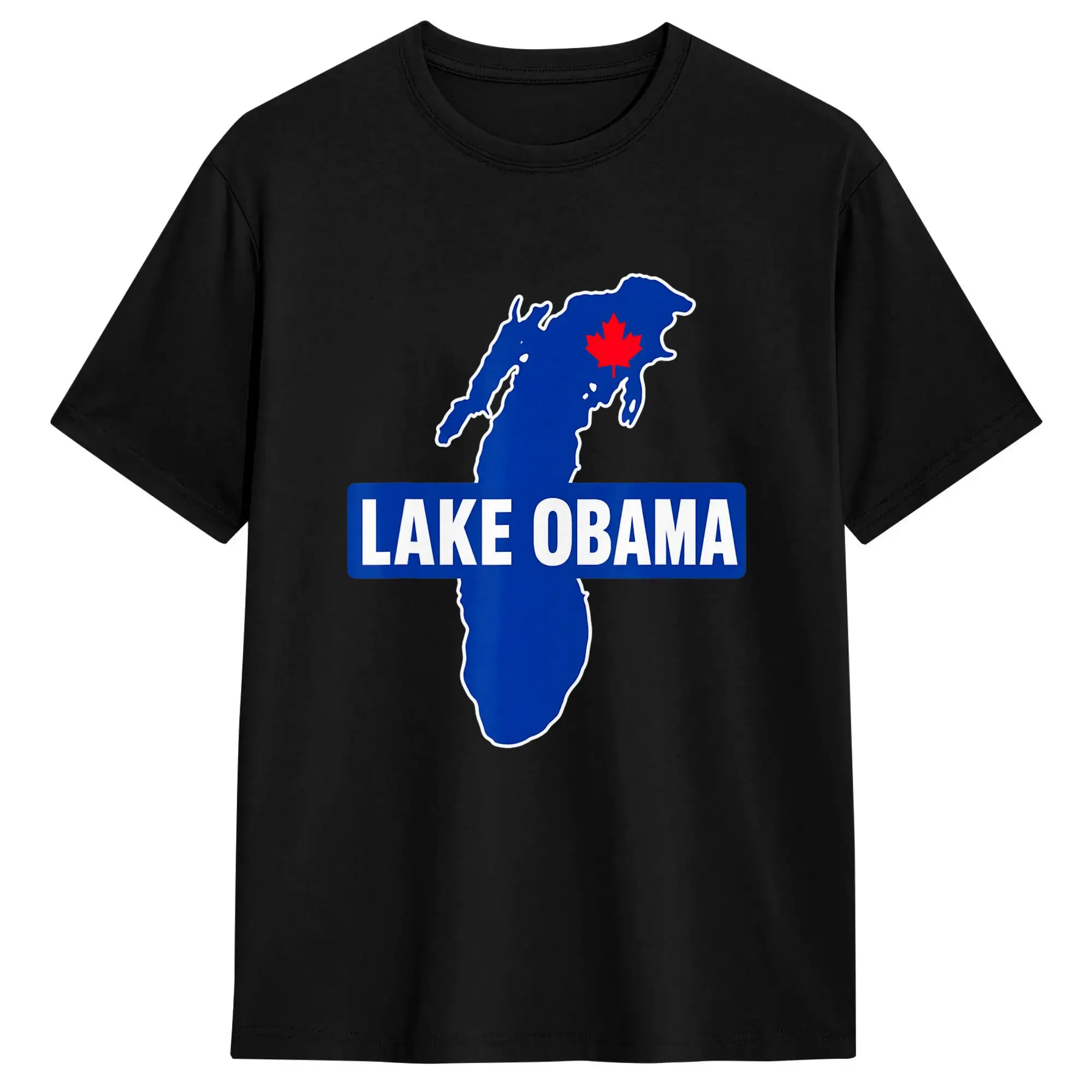 Lake Obama Canada Maple Leaf Funny Geography Lake Humor T-Shirt Summer  Cotton T Shirts For Men Loose Tee Shirt Short-Sleeve