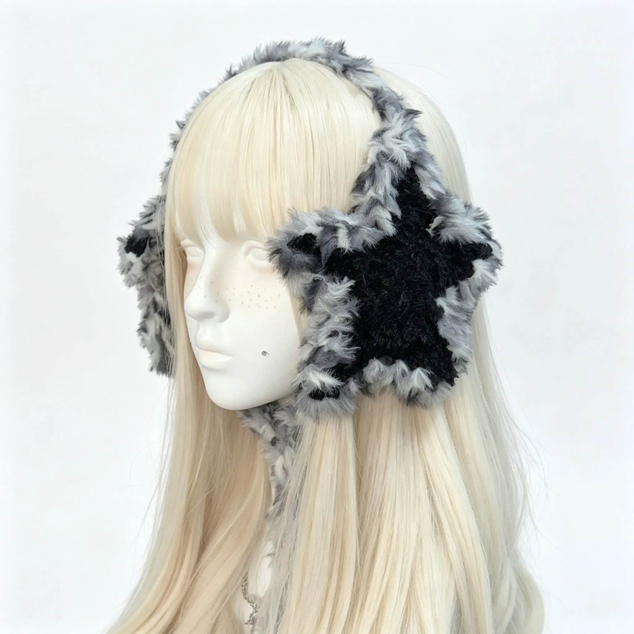 Handmade Black Grey Earmuffs Women Winter Custom Crochet Soft Knitted Ear Warmer Men Casual Gothic Warm Ear Cover Accessory Girl