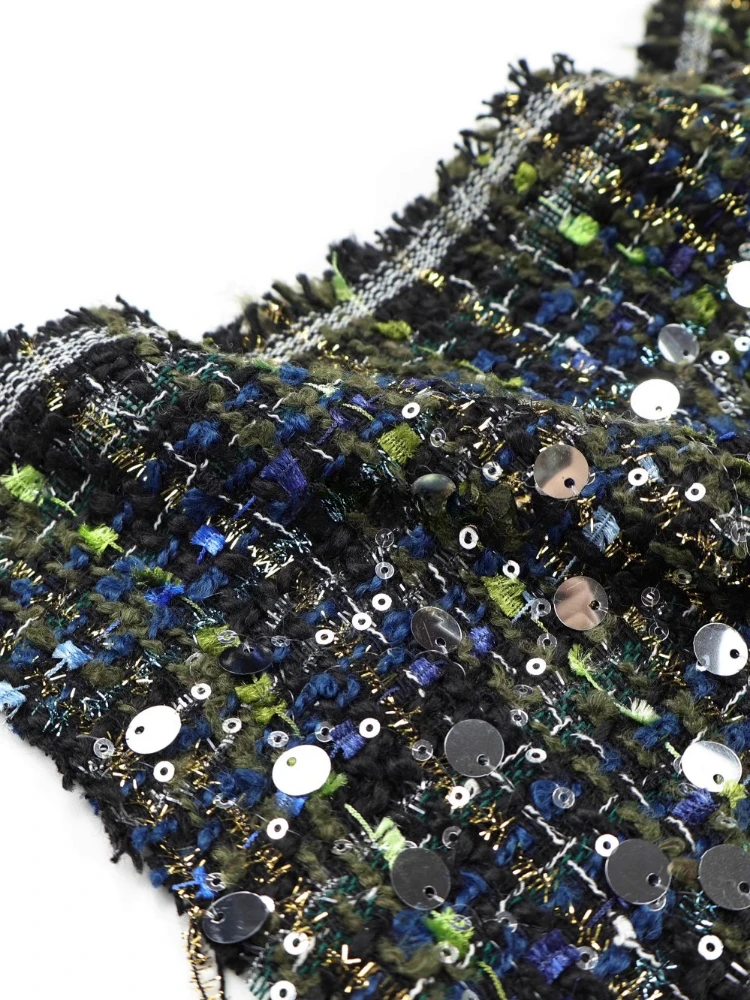 

Embroidered Woven Woolen with Sequins Fabric for Drape No Elasticity Soft Dress Set Fashion Cloth Diy Per Meter Sewing Material