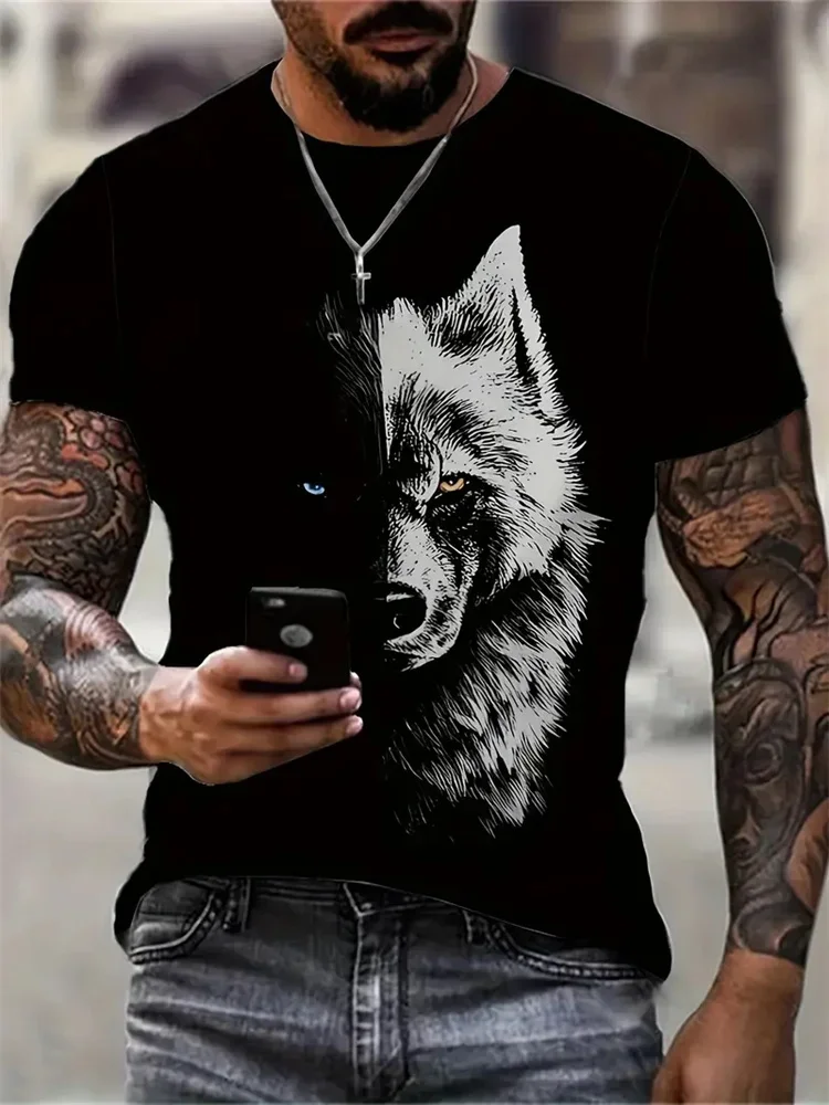 Fashion Street Style Men's Crew Neck T-shirt Fierce Wolf Graphic T Shirts for Men 3d Printed Breathable Tops Summer Casual Tees