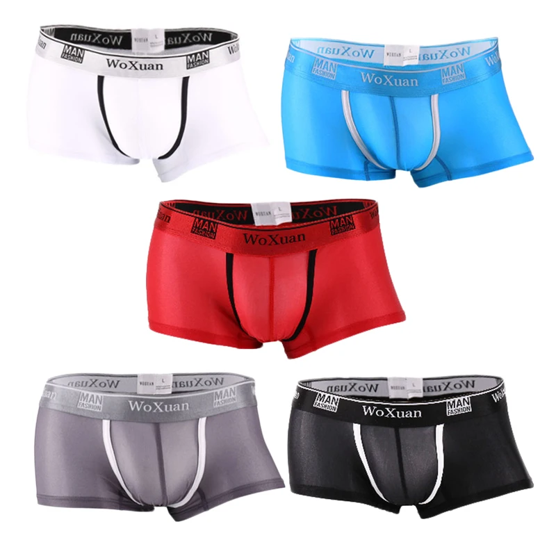 

5PCS Men Sexy Boxers Ice Silk Seamless Pouch Sleepwear Breathable Underwear Low Waist Boxershorts Comfortable Bulge Underpants