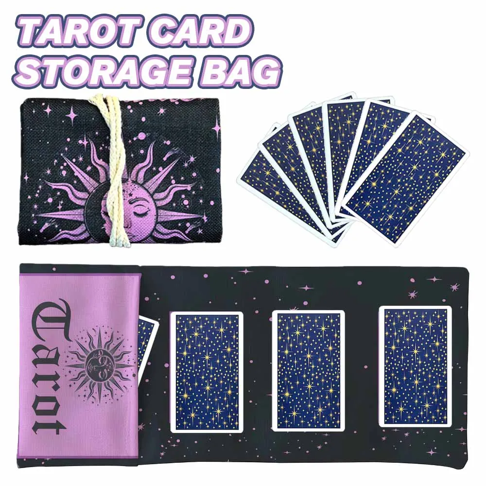 

Tarot Card Storage Pouch Moon Phases and Sun Pattern Divination Bag Rune Dice Crystal Jewellery Pouch Witchcraft Accessories