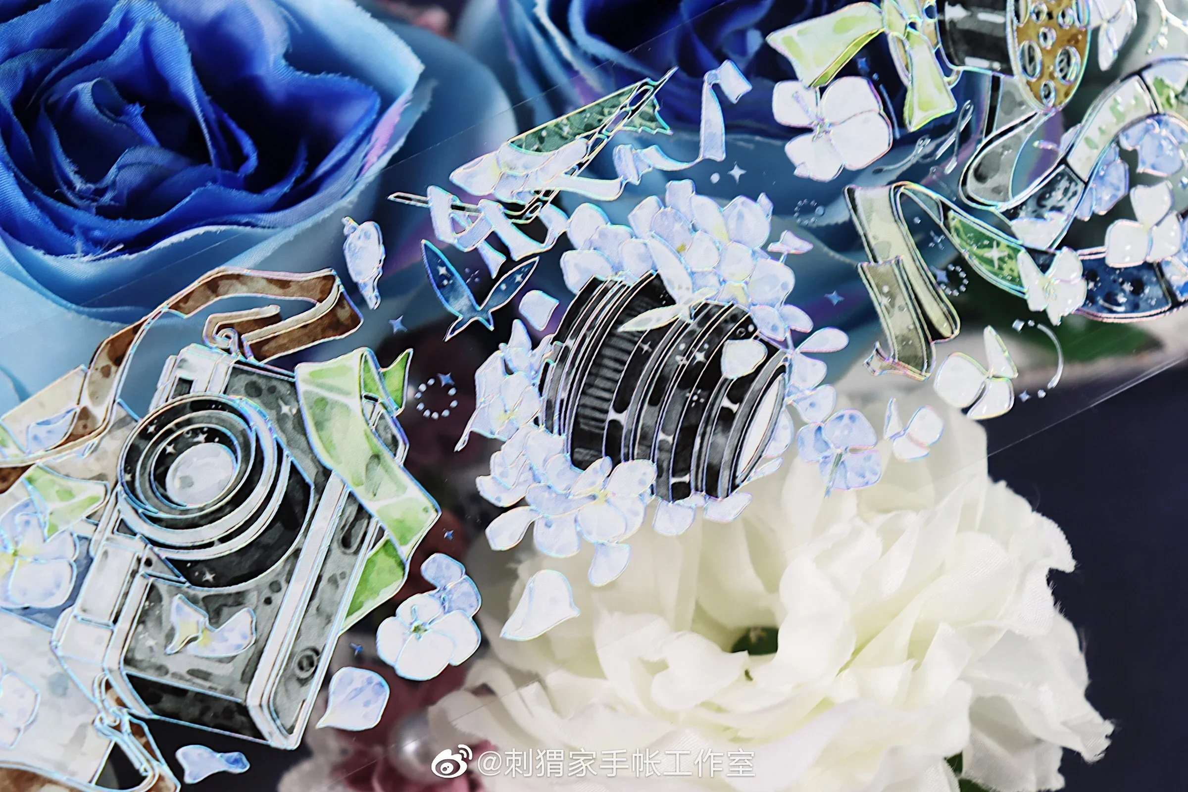 Summer Hydrangea Floral Shiny Tape PET Decorative Collage