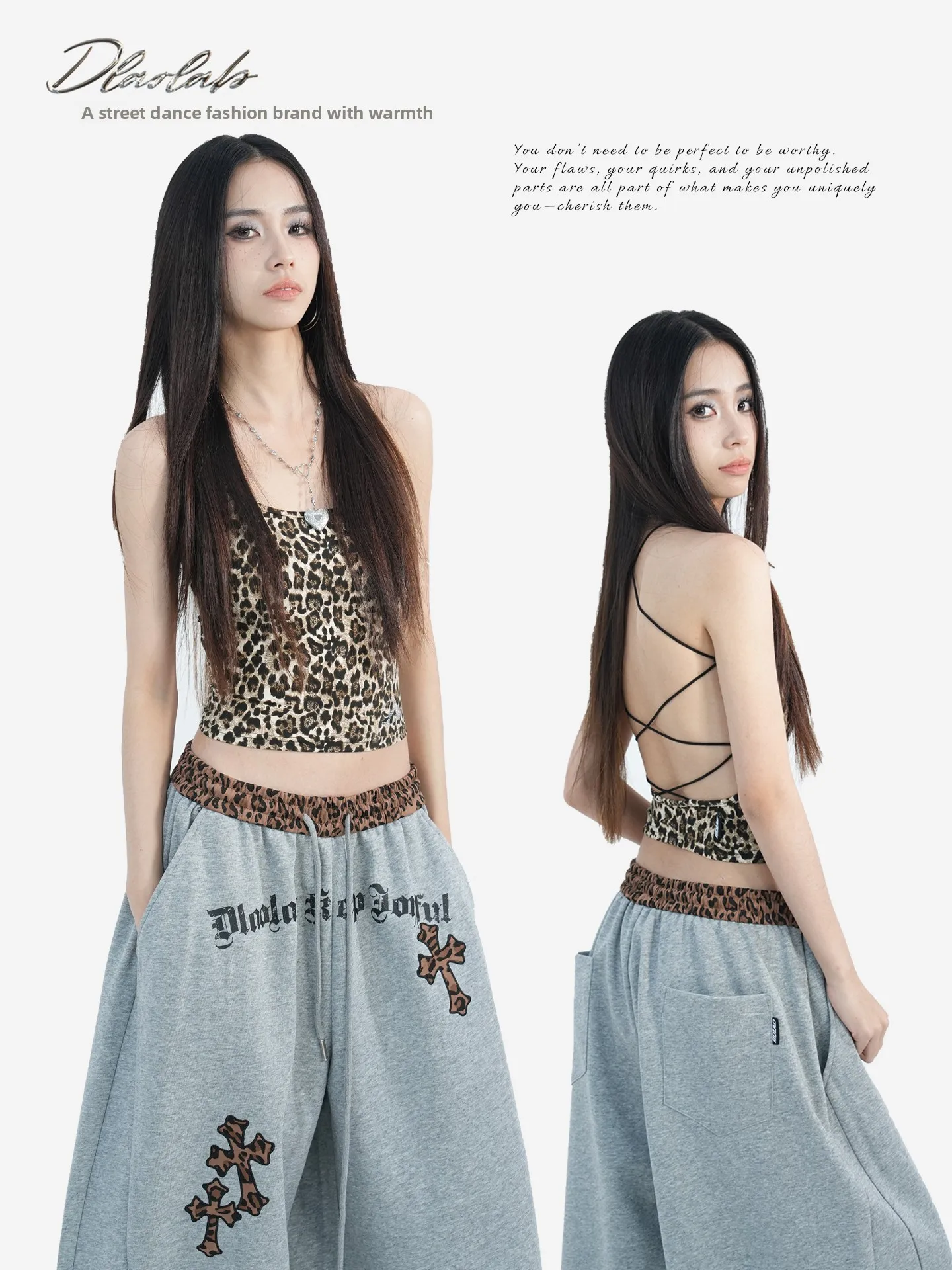 Original Street Dance Trendy Brand Leopard Print Backless Crop Top with Chest Pad Slimming Vest Built in Padding Short Length