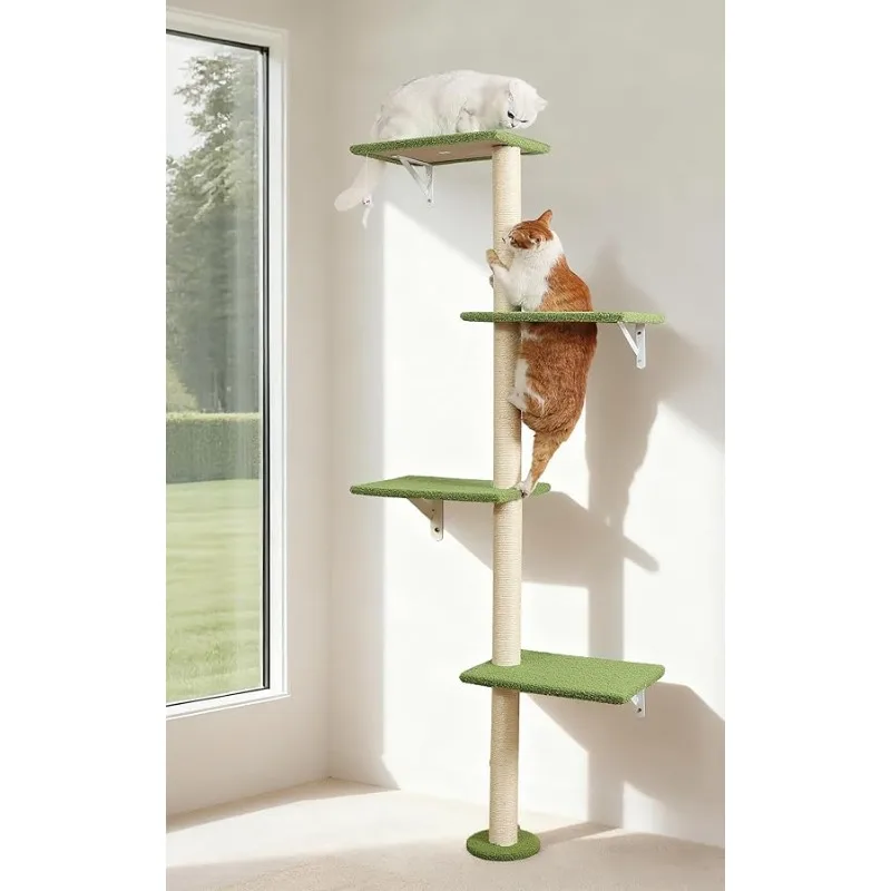 

Tall Cat Scratching Posts,4 Tier Corner Cats Tree, Wall Mounted Kitten Tower,Carpeted Climbing Wall for Indoor Kitty Perching,Pl