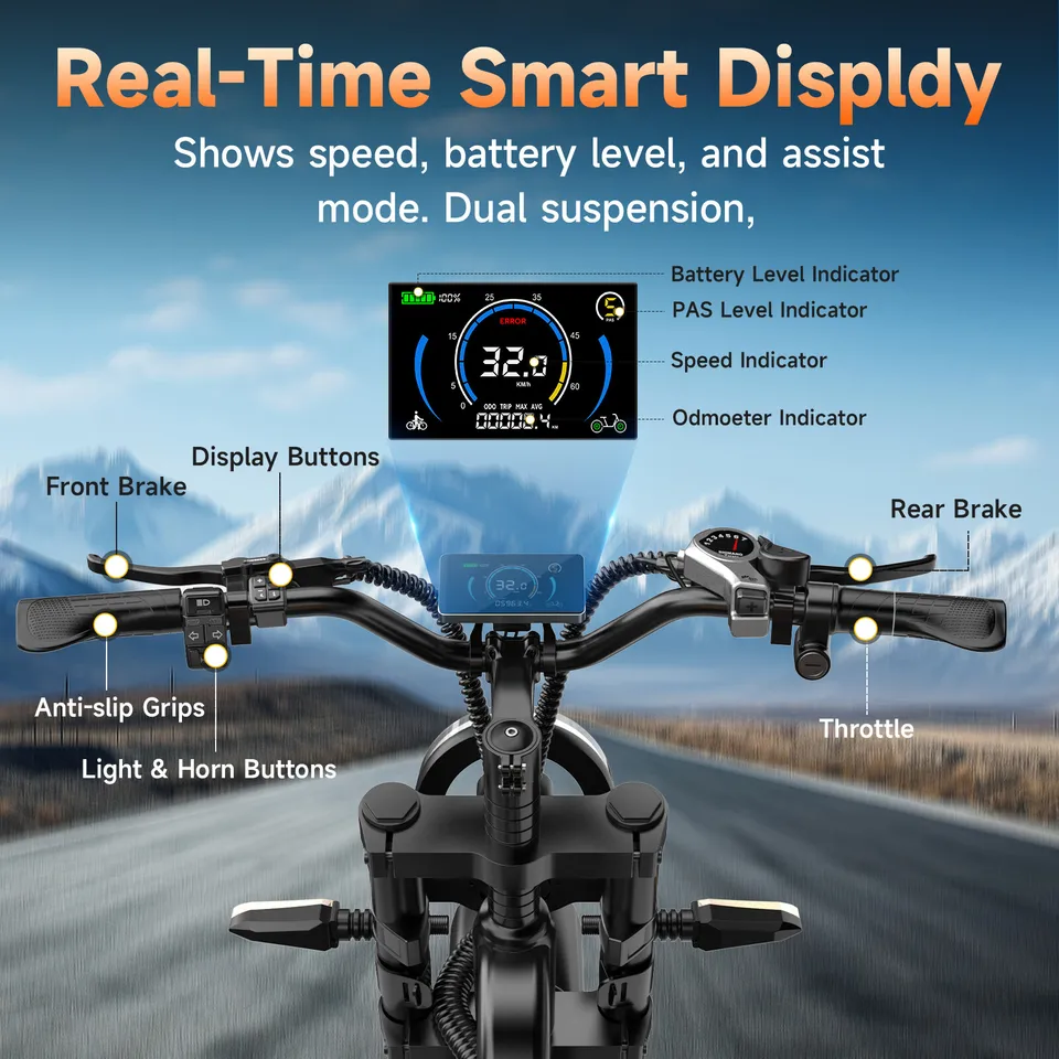 Dual Motor Electric bike 20" Fat Tire ebike 1500W Peak 48V 15.6Ah Hydraulic bike image 5