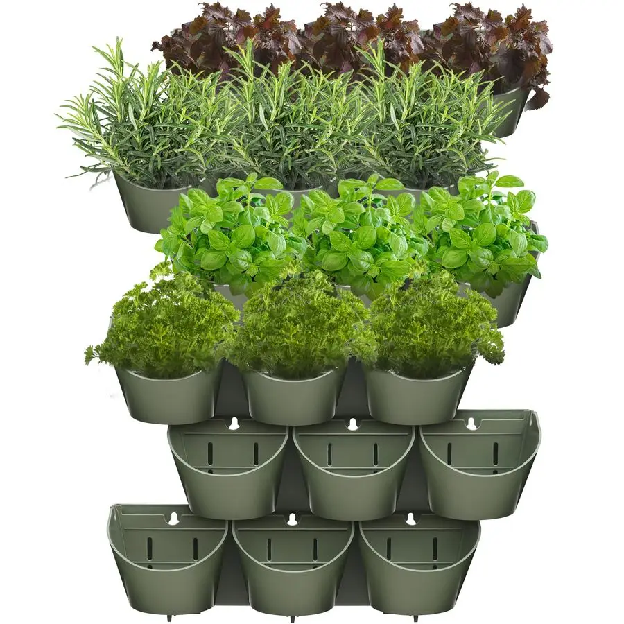 

Усовершенствованные садовые вертикальные кашпо Garden Upgraded: 6 комплектов, 18 карманов, самополивающиеся, штабелируемые, настенные, пластиковые горшки для выращивания клубники