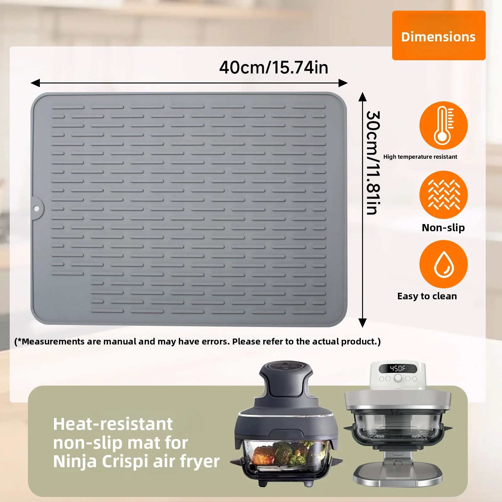 Ninja Crispi pro 6-in- Glass Air Fryer Mat High Temperature Resistant Silicone Heat Insulation Mat Anti-Slip Drainage Mat