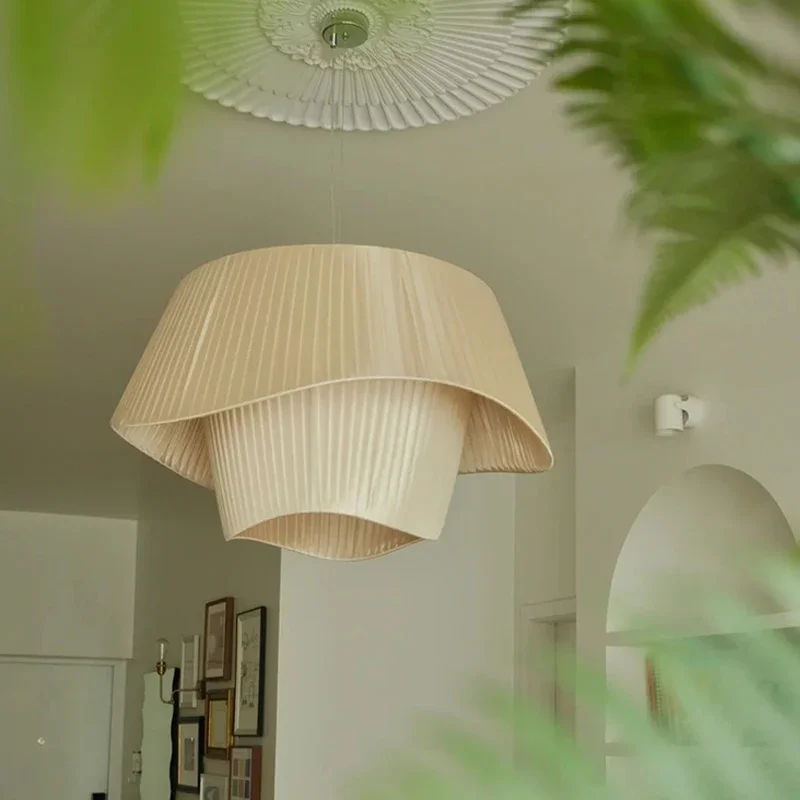 Nordic Fabric LED Pendant Light Pleated flower lamp for Dining Room Bedroom Bedside Coffee Shop Suspension Japanese decor lamp