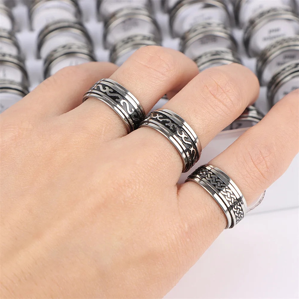 20Pcs/Lot Rotatable Spinner Stainless Steel Rings For Women Men Mix Style Fashion Jewelry Party Gifts Wholesale No Fade image 5