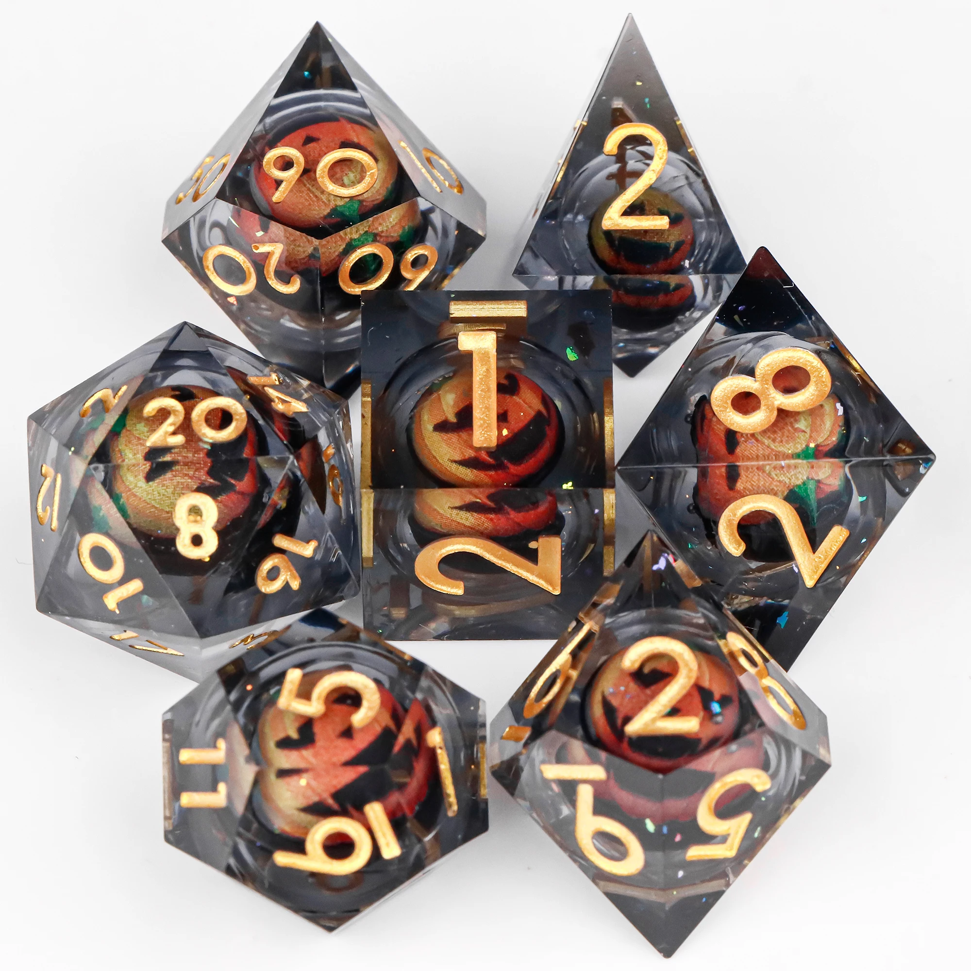 Halloween pumpkins Moving Eye Dice Set for Dungeons and Dragons, Polyhedral Dice set, d&d dice, Dice Set Gifts