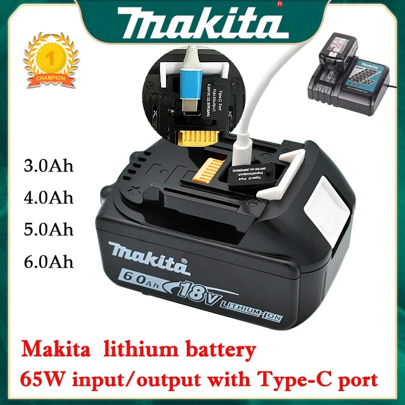 

Makita Battery 18V 6.0Ah Type-C Lithium Rechargeable Battery 18V Drill Replacement Batteries BL1860 BL1830 BL1850 BL1860B