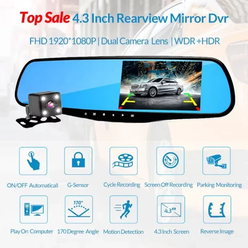 1080p Achteruitkijkspiegel Autorecorder Streaming Dash Camera 4,19 Inch Scherm Dubbele Camera Nachtzicht Auto Dashcam Rijden Recorder