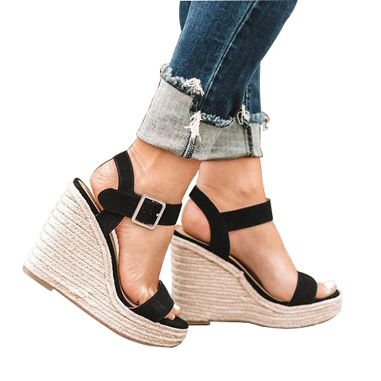 Scarpe comfort da donna Sandali con tacco beige Zoccoli Espadrillas con zeppa Piattaforma Punta aperta Taglia grande Nero Moda Alta Peep Ragazze