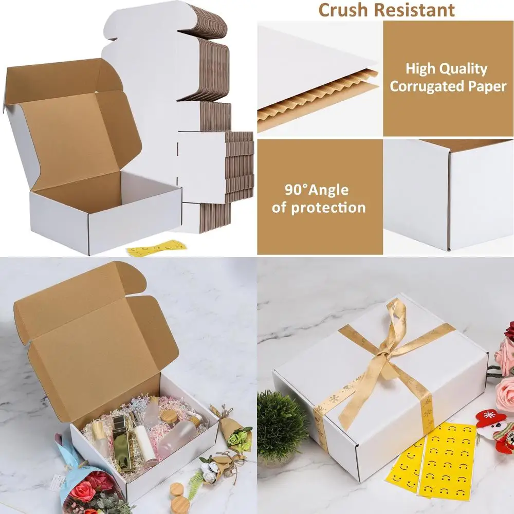 

50-Pack White Medium Cardboard Shipping Boxes, 12x9x4 Inches, Ideal for Small Business Mailing