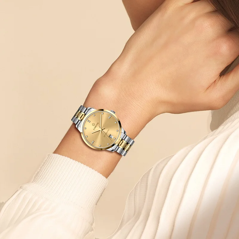 ساعة يد LOBINNI 33 ملم كلاسيكية للنساء من الفولاذ المقاوم للصدأ للسيدات ميوتا 821A حركة أوتوماتيكية ميكانيكية