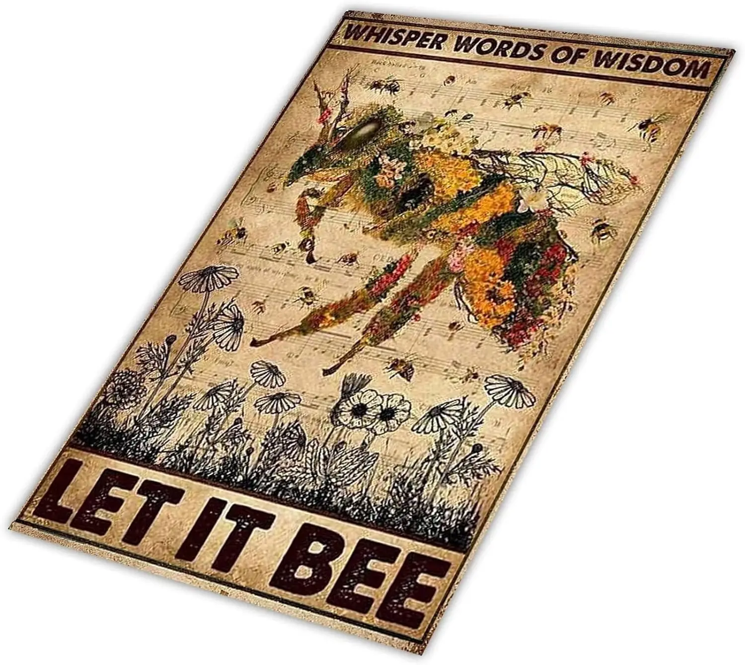 Bee Metal Tin Sign Vintage Whispering Words of Let It Be Poster Outdoor Lawn Garden Farmhouse Home Wall Art Decor 8x12 In