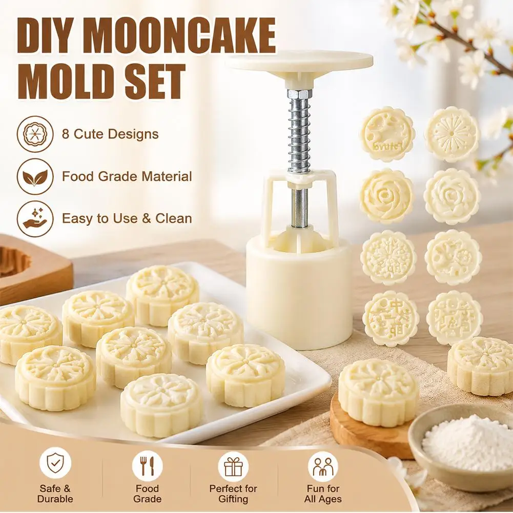 4pcs/8pcs Set Mooncake Mold Mid-Autumn Festival Hand-Pressure Flower Moon Cake Mould DIY Hand Mooncake Pressure Fondant Decor