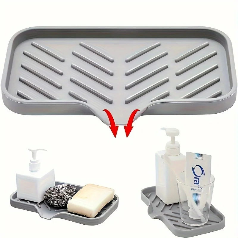 Silicone Kitchen Sink Soap Dish Eco-Friendly Non-Slip Drainage Bathroom Sink Soap Tray