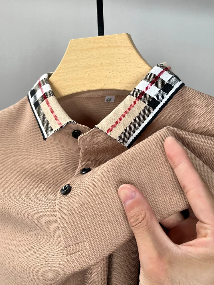 Luxury Quality Autumn Clothing Business Casual Collar Plaid Long-sleeved T-shirt Men's New Lapel Trendy Classic POLO Shirt M-4XL