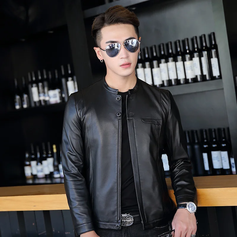 

Genuine Leather Clothes Mens Sheepskin Slim Fit Casual Handsome Trenddy Jacket Coat