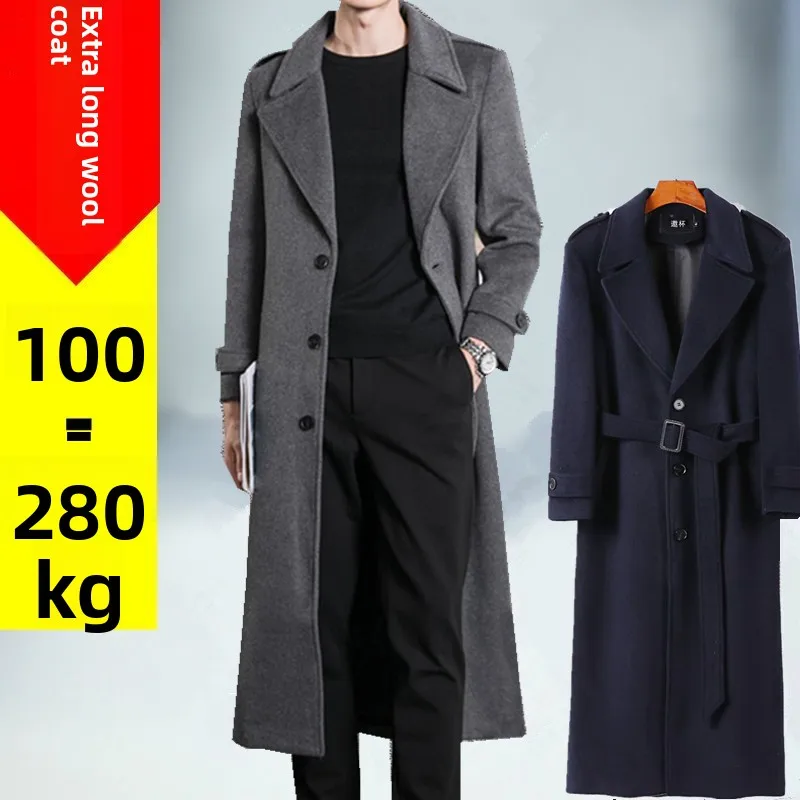 

Autumn Winter Camere Woolen Coat Long Over-Knee Men's Busin Casual Faion Ci Sle Single-Breasted Knitwear Coat