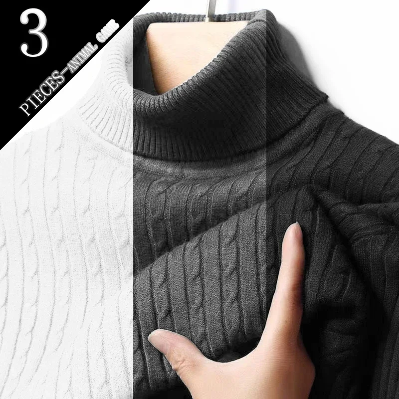 

Animal Game 3 Pack Men's Turtleneck Sweater Warm Knitted Pullover for Men Jacquard Casual Long Sleeves Outerwear Warm Streetwear