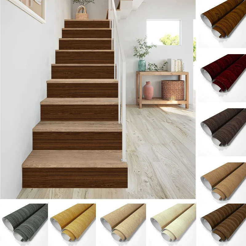 6/13pcs Vintage Wood Grain Staircase Upholstery Stairway Stickers Peel & Stick Vinyl Riser Stair Sticker Wallpaper Decal