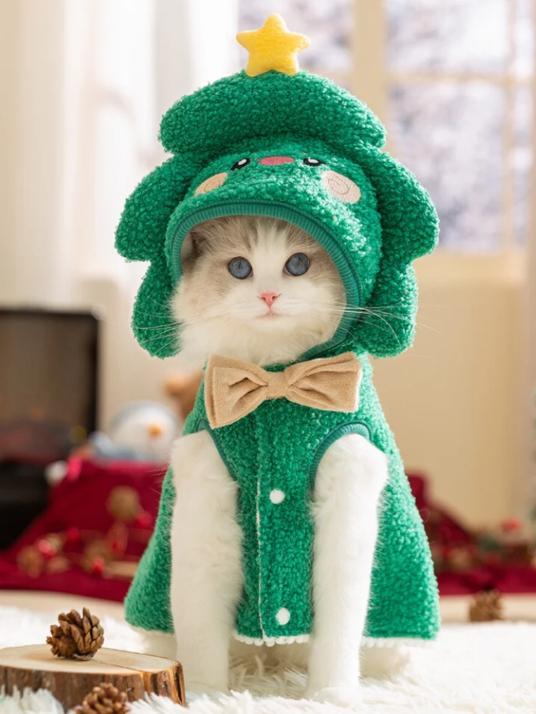 

Cat Clothes For Christmas Sphynx Boy Girl Warm Sweater Holiday Pet Outfit Fleece Cape Winter Coat Small dog Costume Vest Hoodie