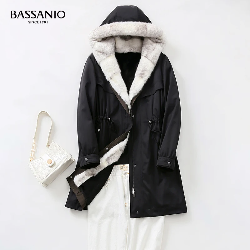 Women Winter Warm Real Mink Fur Parka Coat Female Hooded Coat