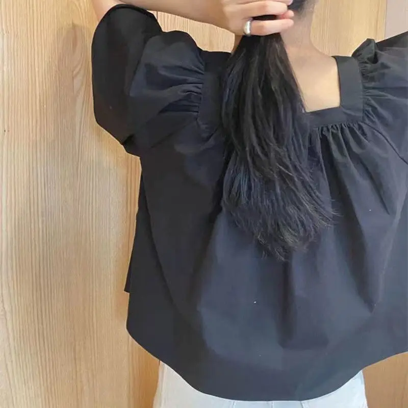 Blouses Women Square Collar Temperament Holiday Summer Lady Korean Version Casual Loose-fitting Design Elegant Blusas Stylish