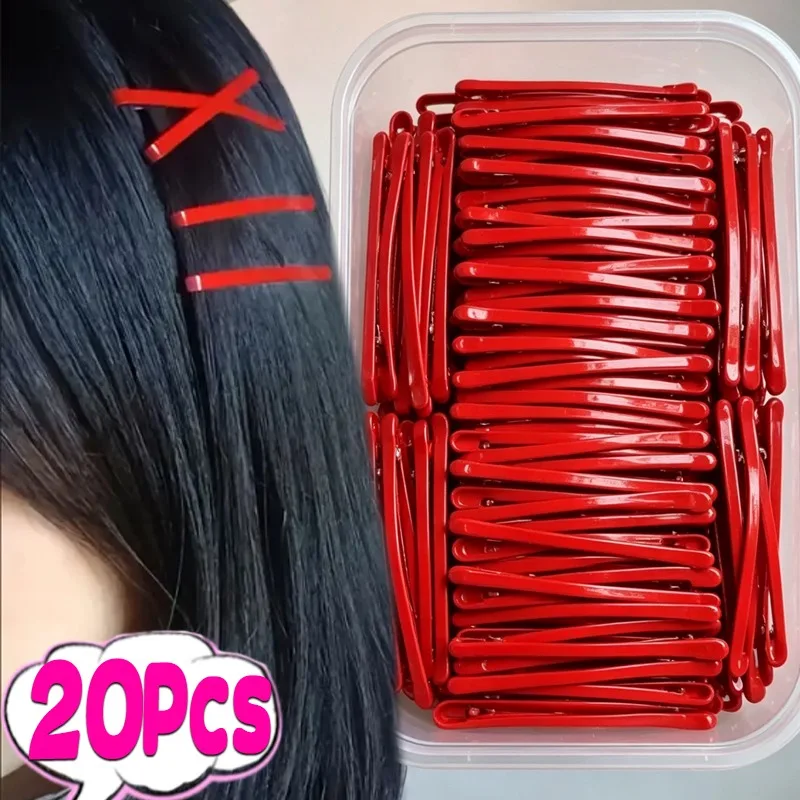 5/20pcs Metal Red Wide Snap Hair Clips Y2K Role Play Anime Cosplay Women Barrette Hair Pins Hairwear Japanese Decoration Fashion