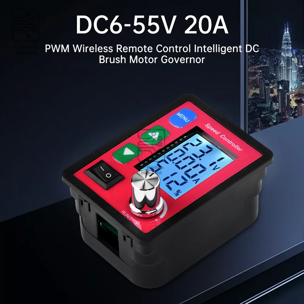 DC6-55V 20A PWM Wireless Remote Control Intelligent DC Brush Motor Speed Controller 3-Digit LCD Keypad Knob Speed Controller