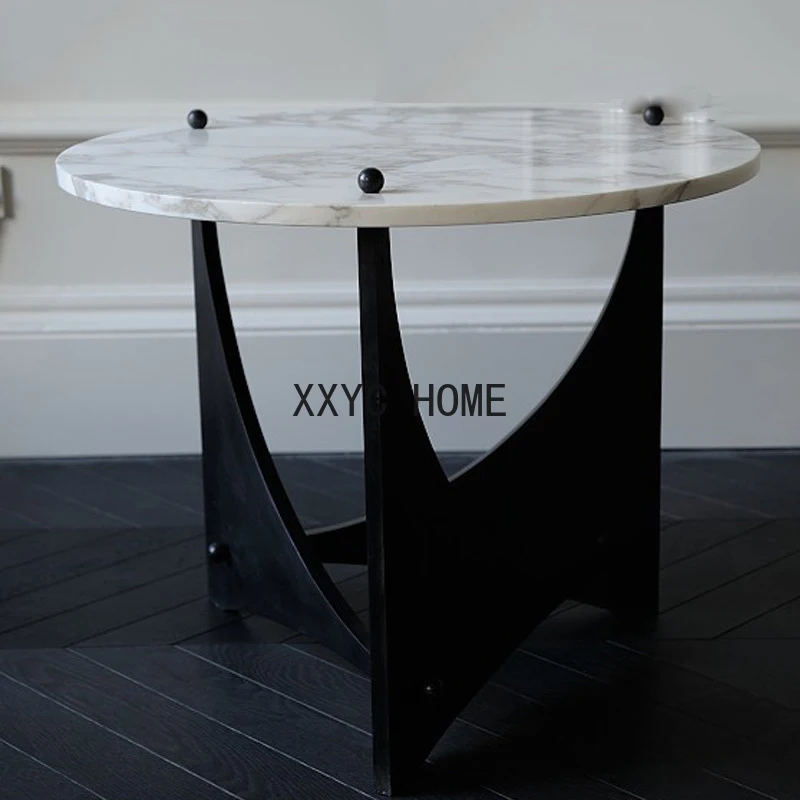 Nordic Natural Marble Conference Table Coffee Shop Creative Metal Circle Small Table Occasional Table