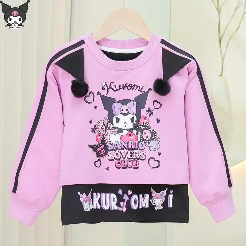 Kuromi الكرتون Kawaii الفتيات مجموعة سانريو أنيمي ربيع الخريف جديد طويل الأكمام تي شيرت عادية الرياضة تنفس السراويل القطنية الناعمة