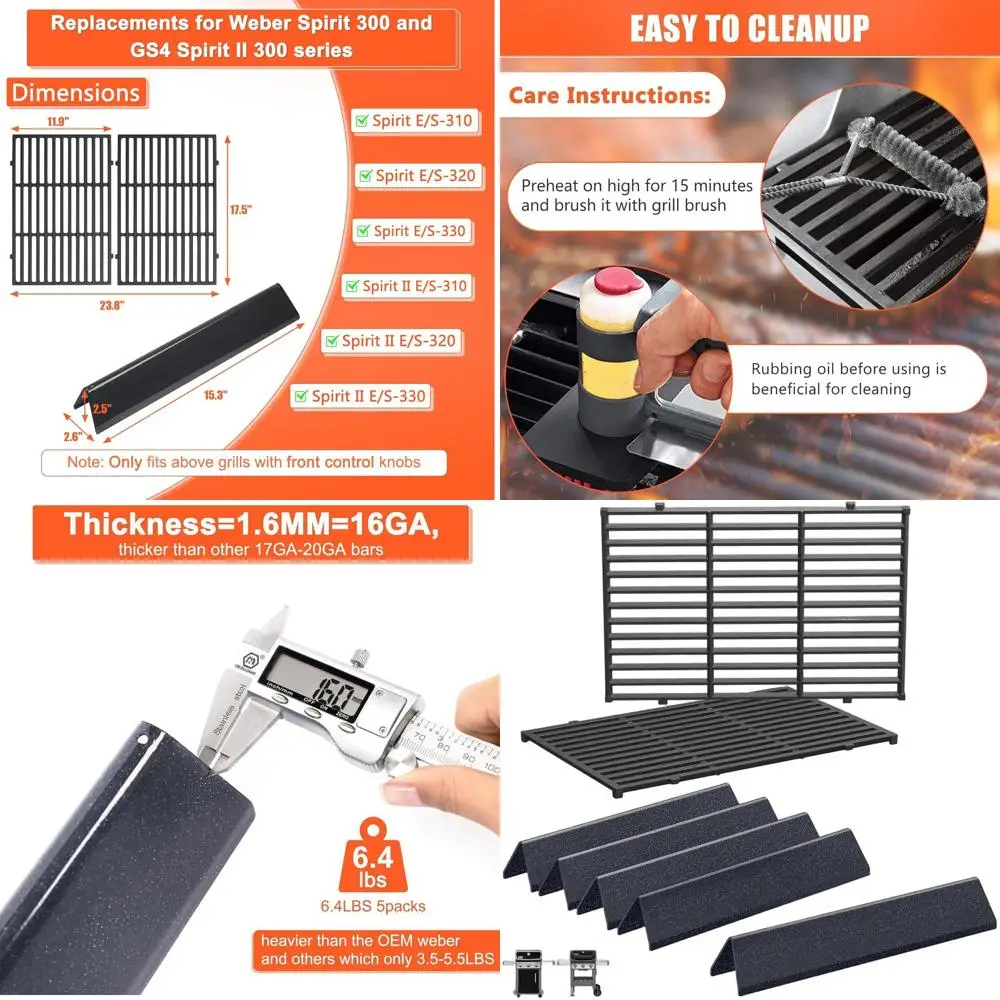 

15.3 Flavorizer Bars & Grill Grates for Spirit 300 Series Grills with Front Control Knobs, Replacement for 76367638