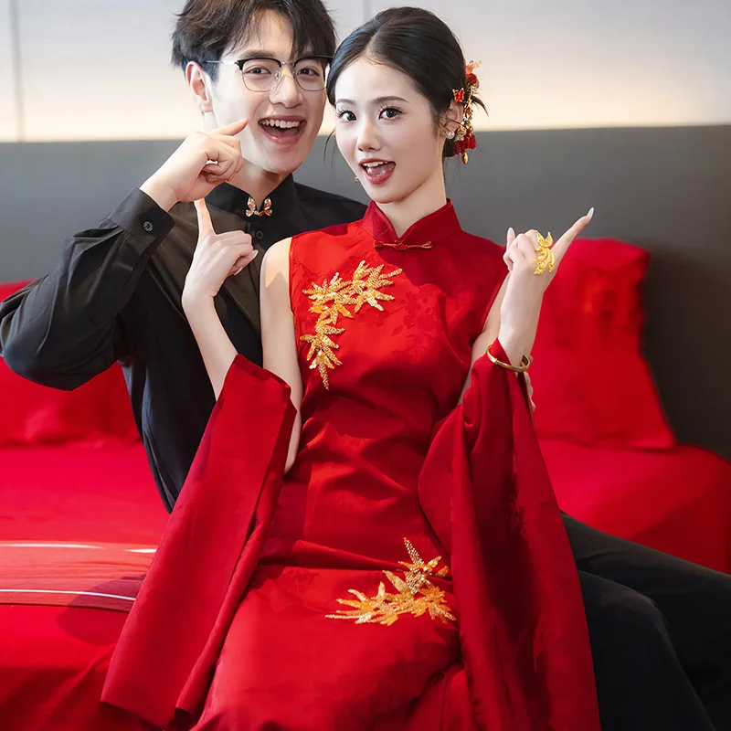 

New Chinese Cheongsam 2025 New Bridal Wedding Morning Dress Bridal Engagement Cheongsam Long Dress