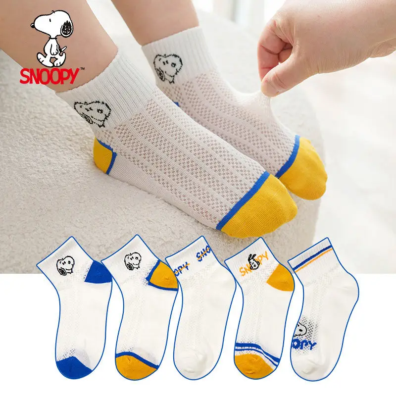 Peanuts Snoopy calcetines de algodón transpirables finos para niños, calcetines de media columna, ultrafinos, absorbentes del sudor y desodorantes, regalo creativo, Verano