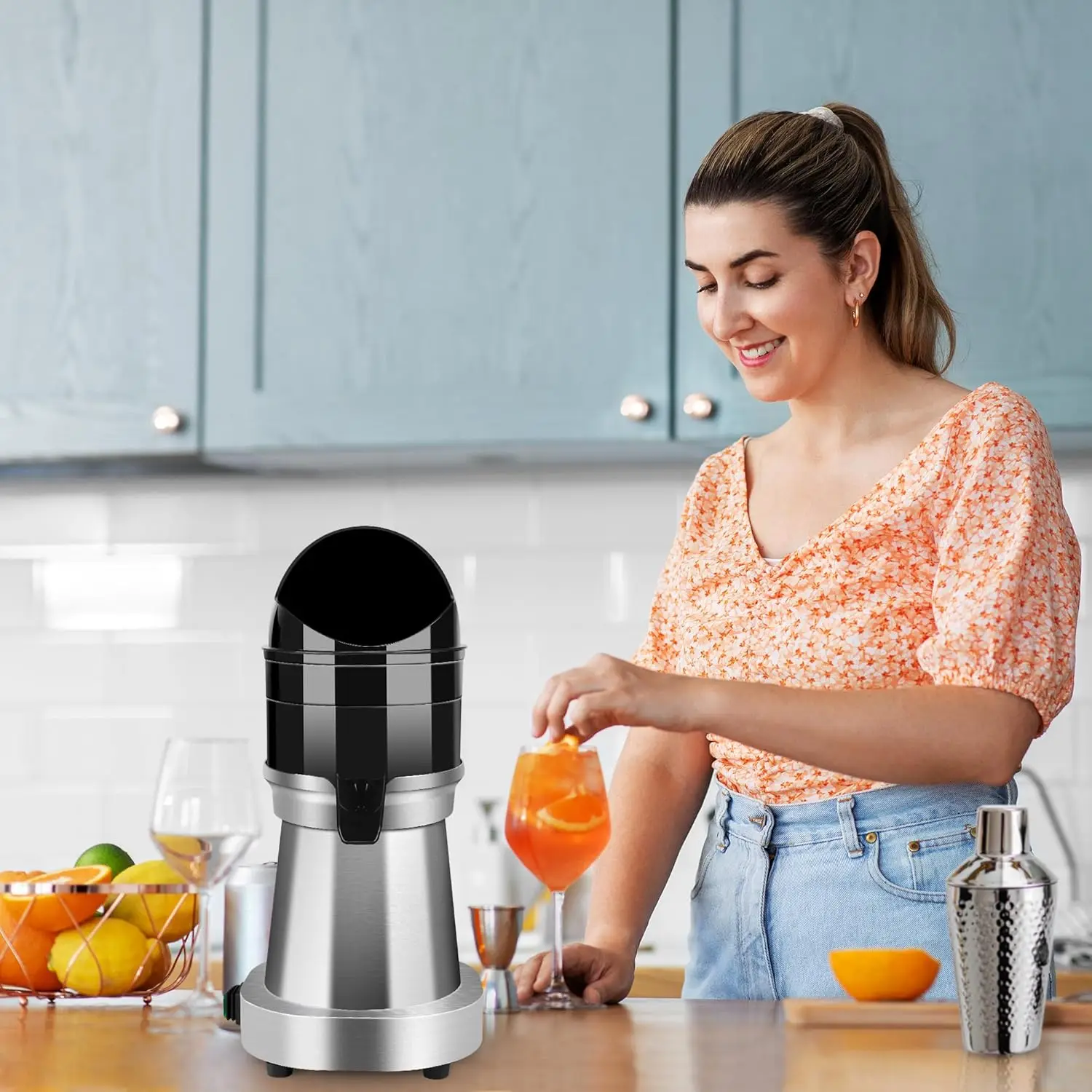 عصارة حمضيات كهربائية تجارية من الفولاذ المقاوم للصدأ - 120 فولت، 1400 دورة في الدقيقة