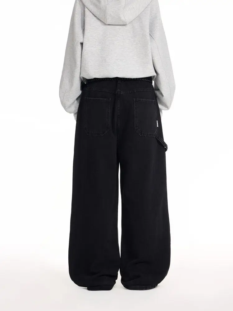 Men's Big Pocket Simple Jeans Street Sweatpants Boy Casual Pants Summer Wide Legs Bottom Male High Waist Vintage Trousers