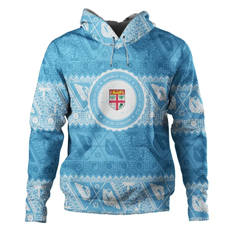 Fashion Fiji Tapa Polynesian Hoodies Trend Mens Womens National Emblem Flag Long Sleeve 3D Printed Pullovers Casual Loose Hoody