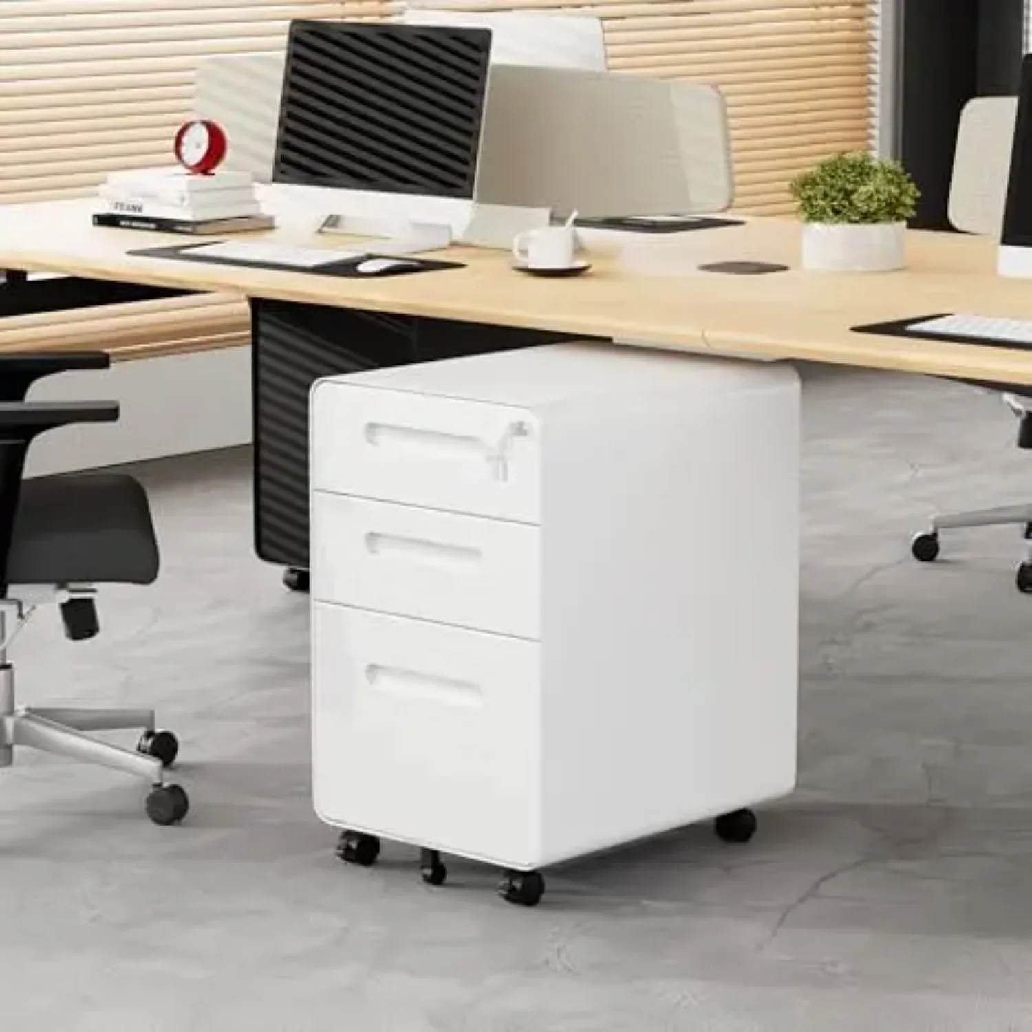 3 Drawer Mobile File Cabinet with Lock and 4 Keys, Small Vertical Metal Rolling Filing Cabinet Under Desk for Home
