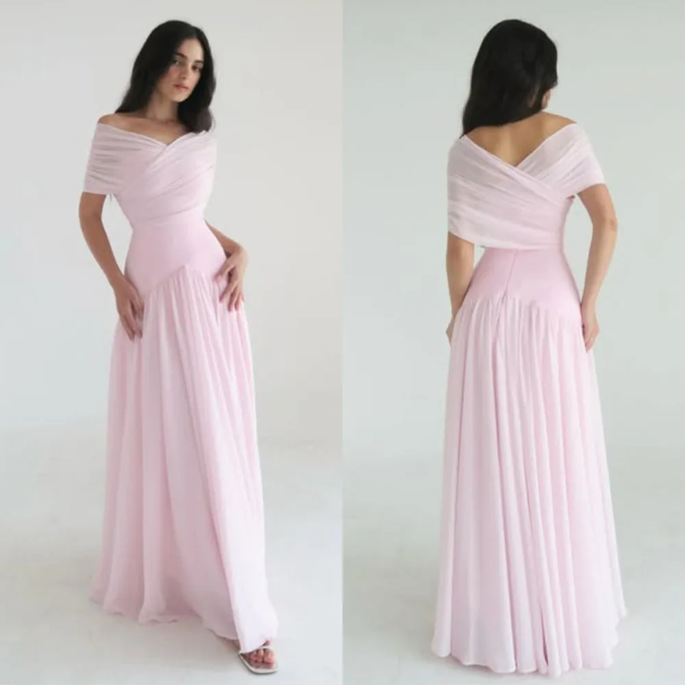 

High Quality Customized Floor Length Tulle Off Shoulder Pleat Wedding Party Women Vestido De Festa De Casamento فساتين السهرة