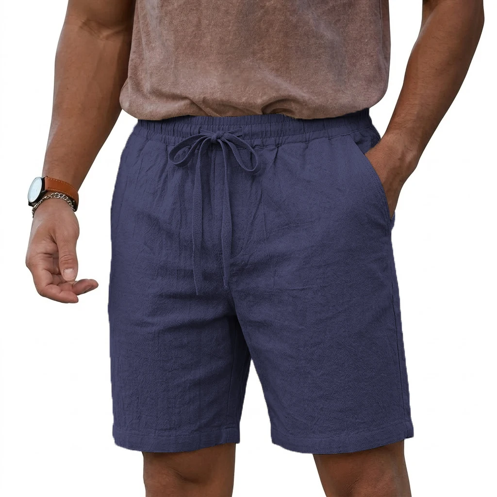Summer Men's Linen Cotton Shorts Beach Lightweight Casual Pants for Men Outdoor Hawaiian Baggy Pants Sport Drawstring Trousers