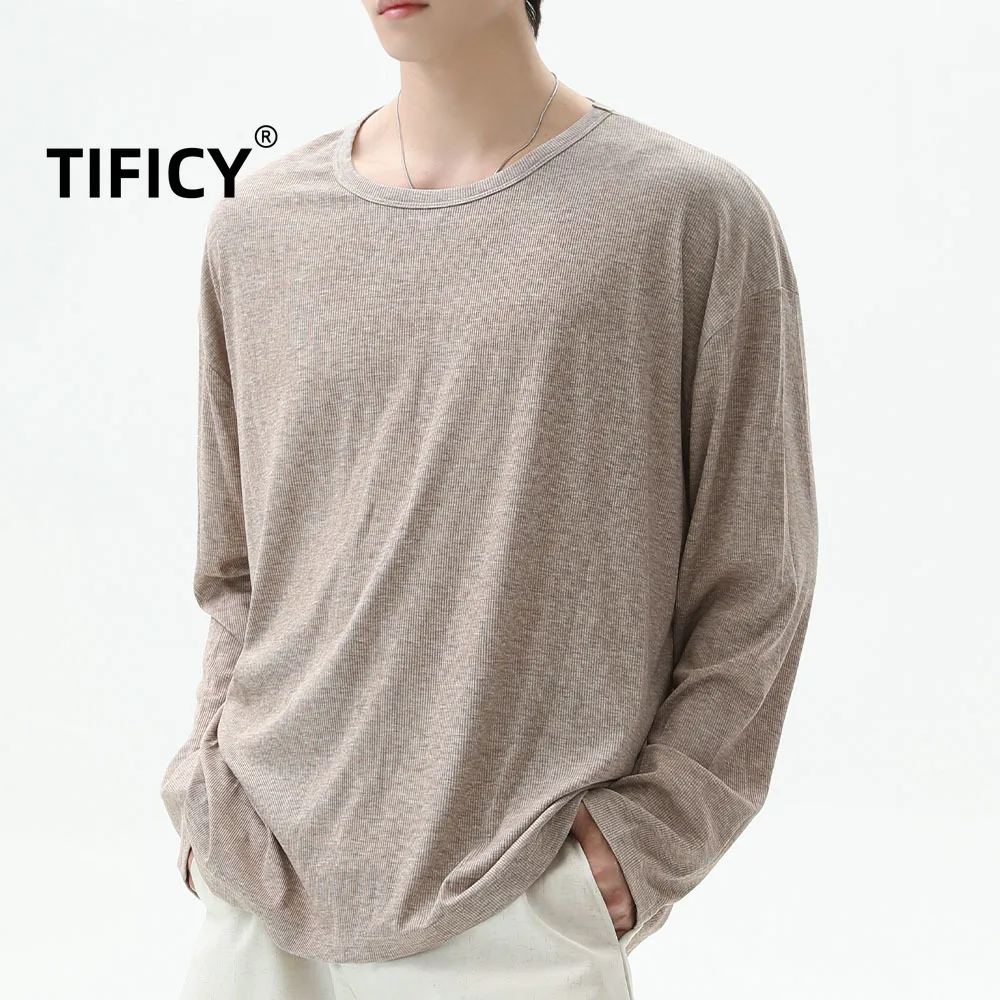 

Comfortable Drape Texture Long Sleeved T-shirt Men's Lazy and Relaxed Casual Round Neck Loose and Breathable Tshirts Tops