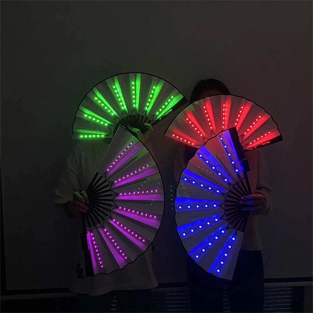 Color Changing Fan Colorful Glare Decorative Craft Fan Folding Fan Silk Cloth Performing Fan Not Easily Broken Opp Bag 7 Colors