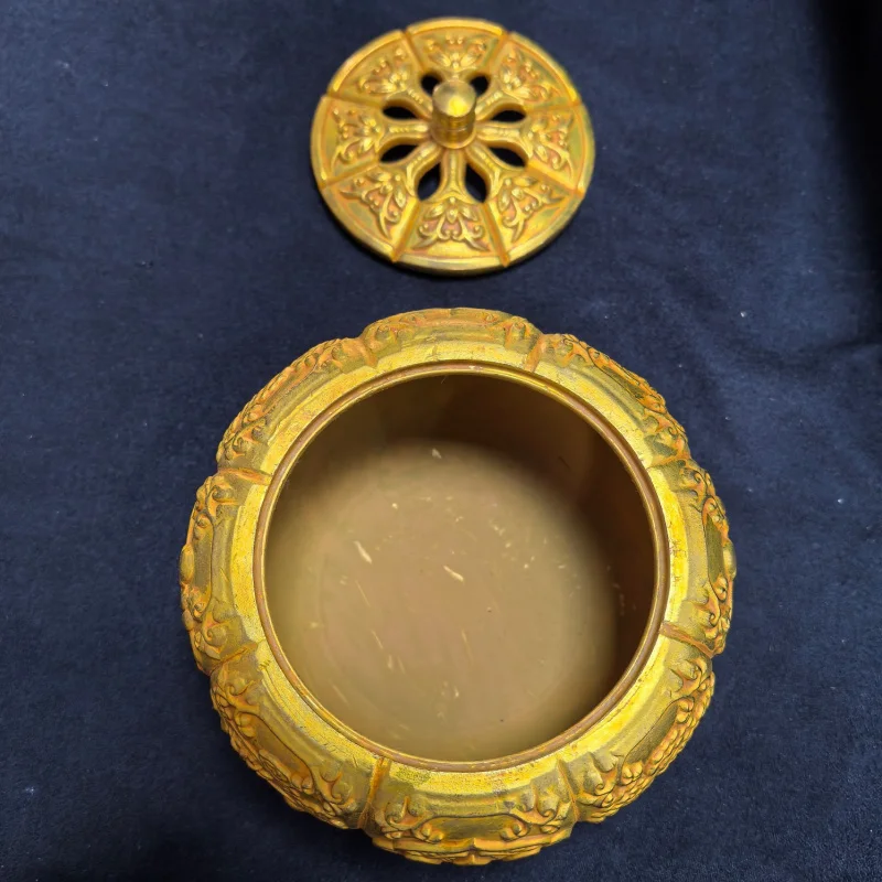 Antique Bronze Collection Brass Gilt Incense Indoor Tea Ceremony Flat Bottom Pumpkin Burner Home Craf